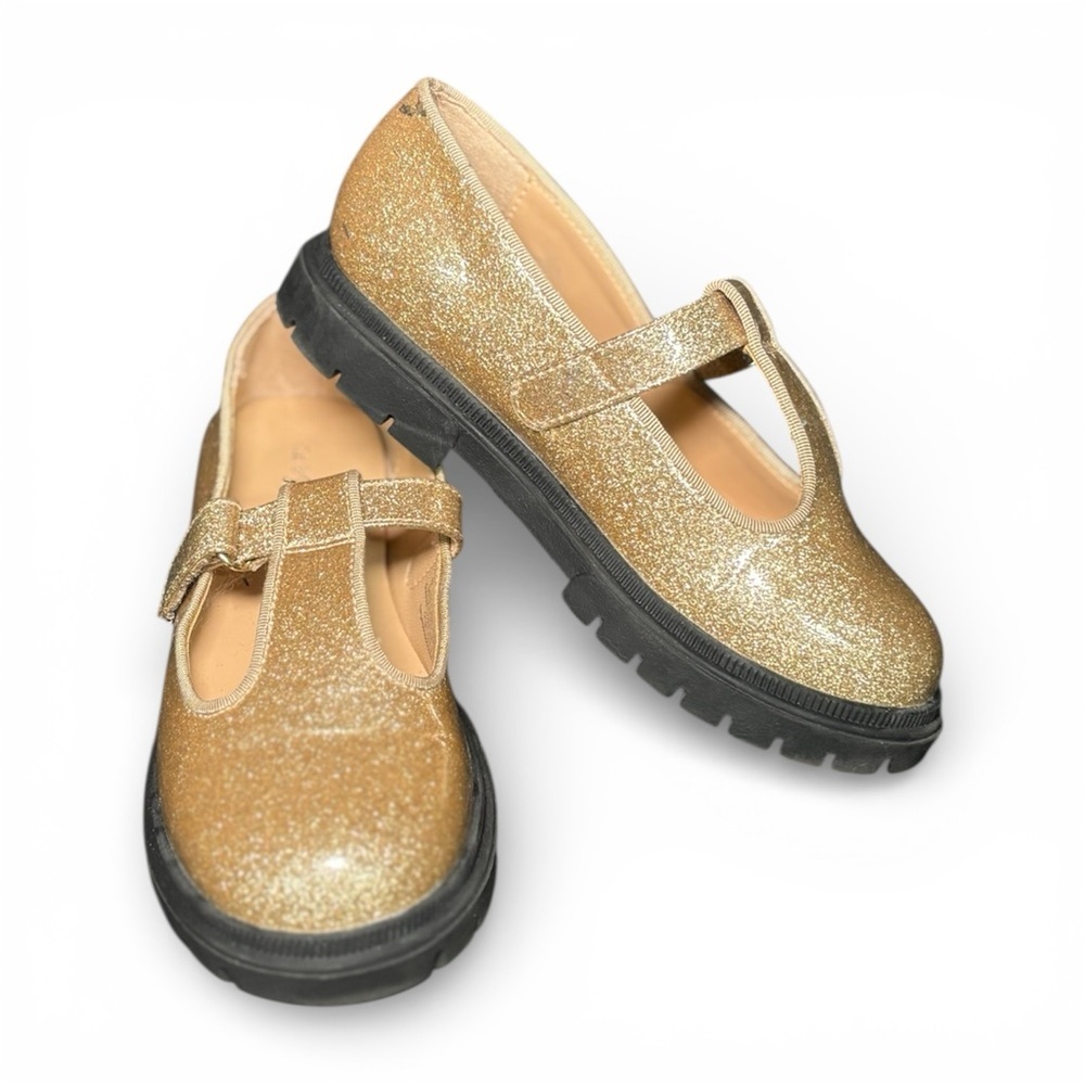Cat & Jack Girls Size 12 Gold Glitter Mary Jane Lug Sole Shoes